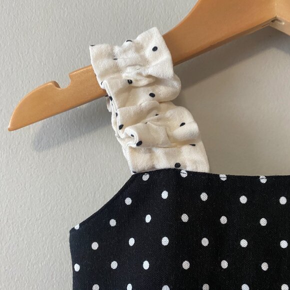 Handmade Children's Black Off White Polka Dot 100% Cotton Elastic Straps Dress - Picture 6 of 13